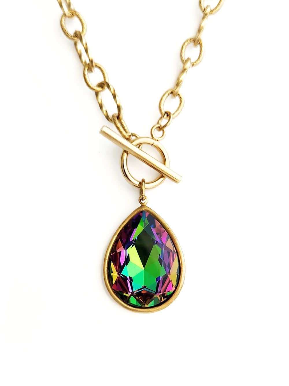 Teardrop Crystal Statement Necklace In Vitrail - Gold